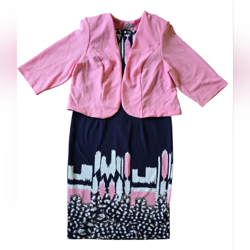 MAYA BROOKE Elegant Pink and Navy Blue 2 Piece Dress